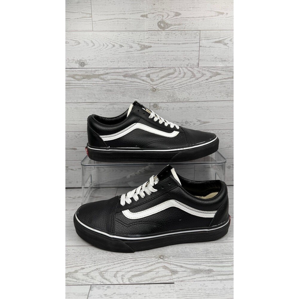 VANS Old Skool Full Leather Sneakers Black/White Mens Size 7.5 Wide #313